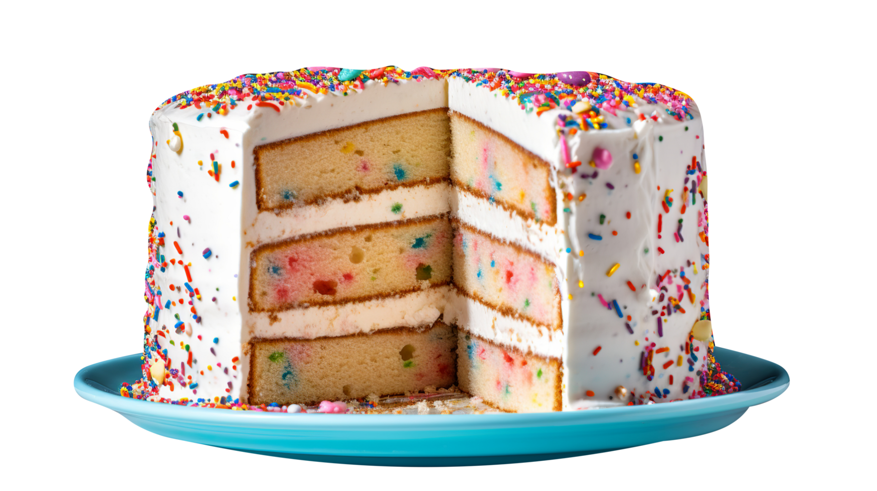 Delicious funfetti cake decorated with sprinkles on transparent background png
