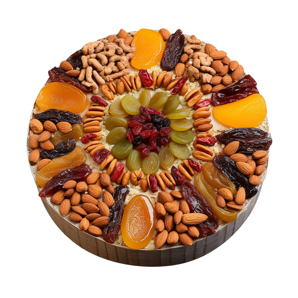 Delicious dry fruits decorated cake isolated on transparent background png