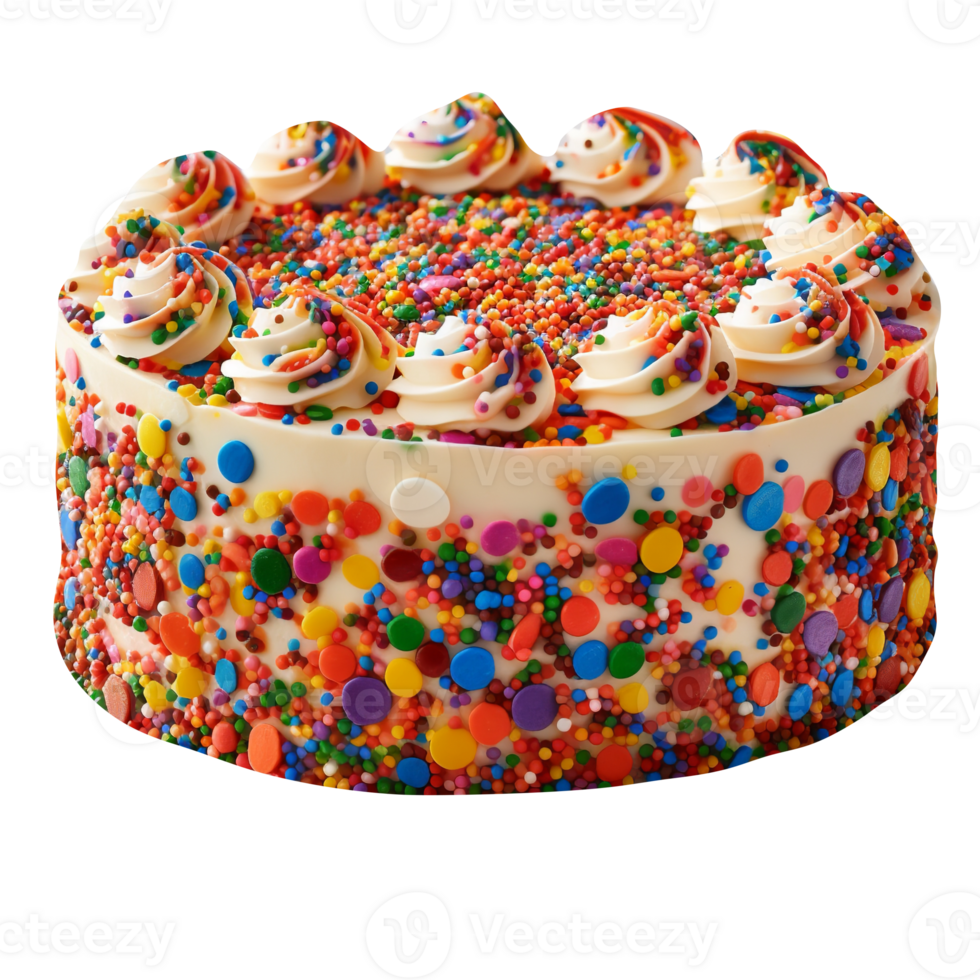 Delicious funfetti cake decorated with sprinkles on transparent background png