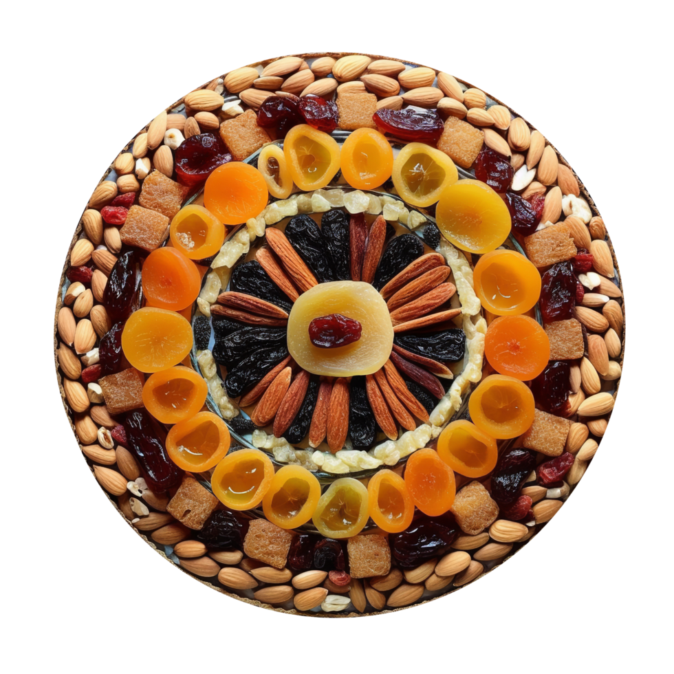 Delicious dry fruits decorated cake isolated on transparent background png