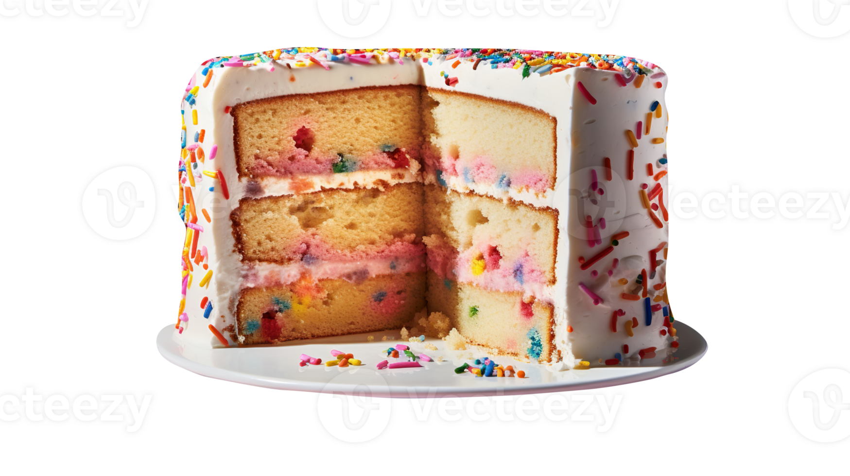 Delicious funfetti cake decorated with sprinkles on transparent background png