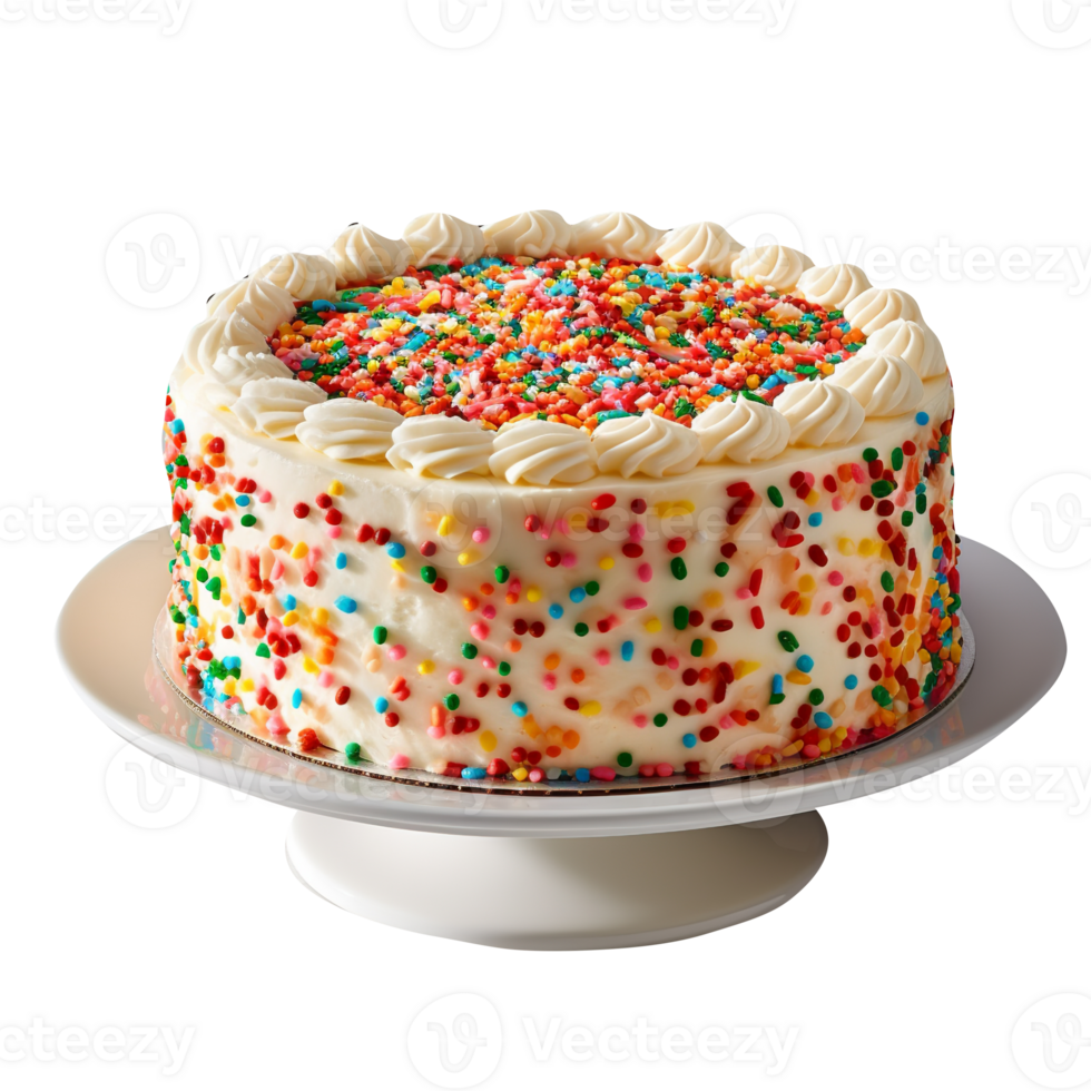 Delicious funfetti cake decorated with sprinkles on transparent background png