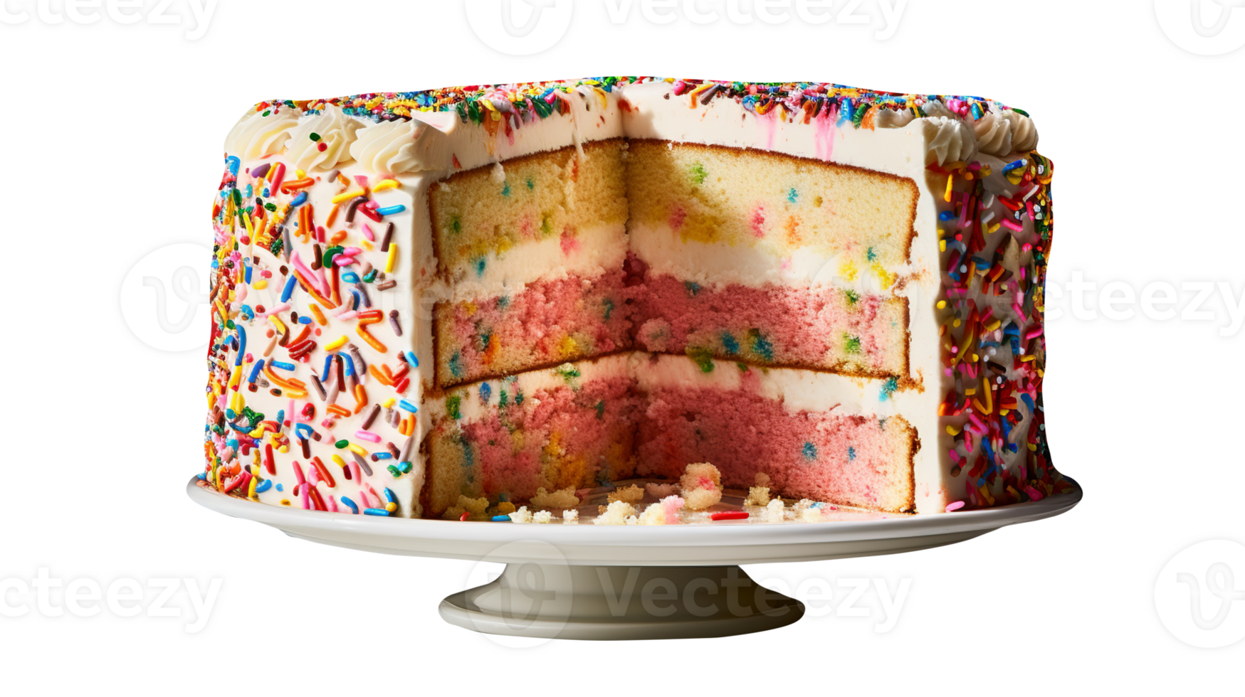 Delicious funfetti cake decorated with sprinkles on transparent background png