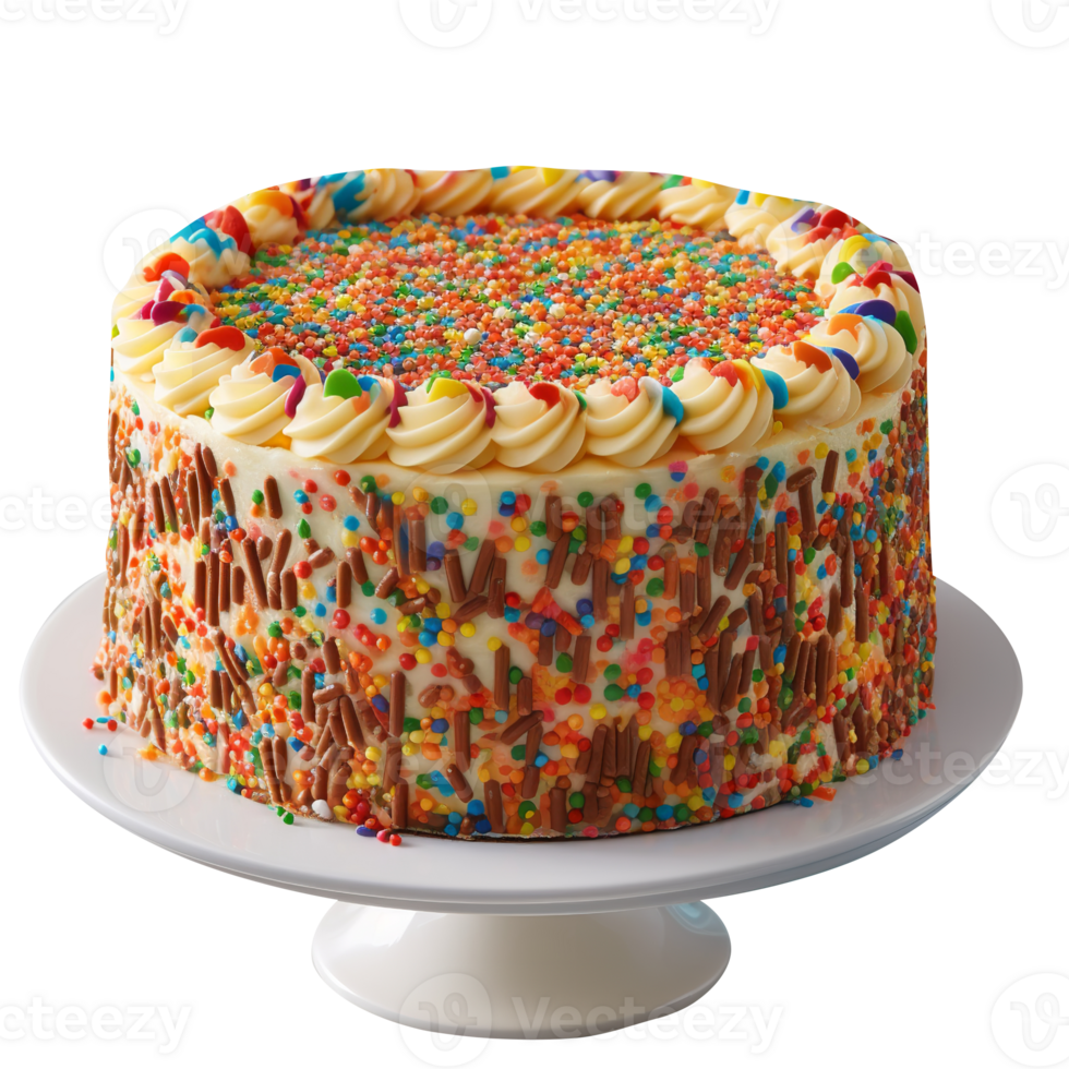 Delicious funfetti cake decorated with sprinkles on transparent background png