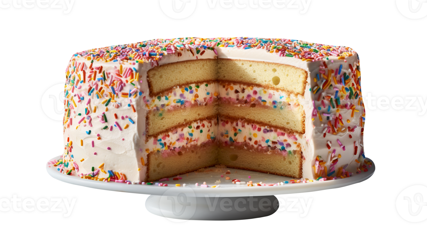 Delicious funfetti cake decorated with sprinkles on transparent background png