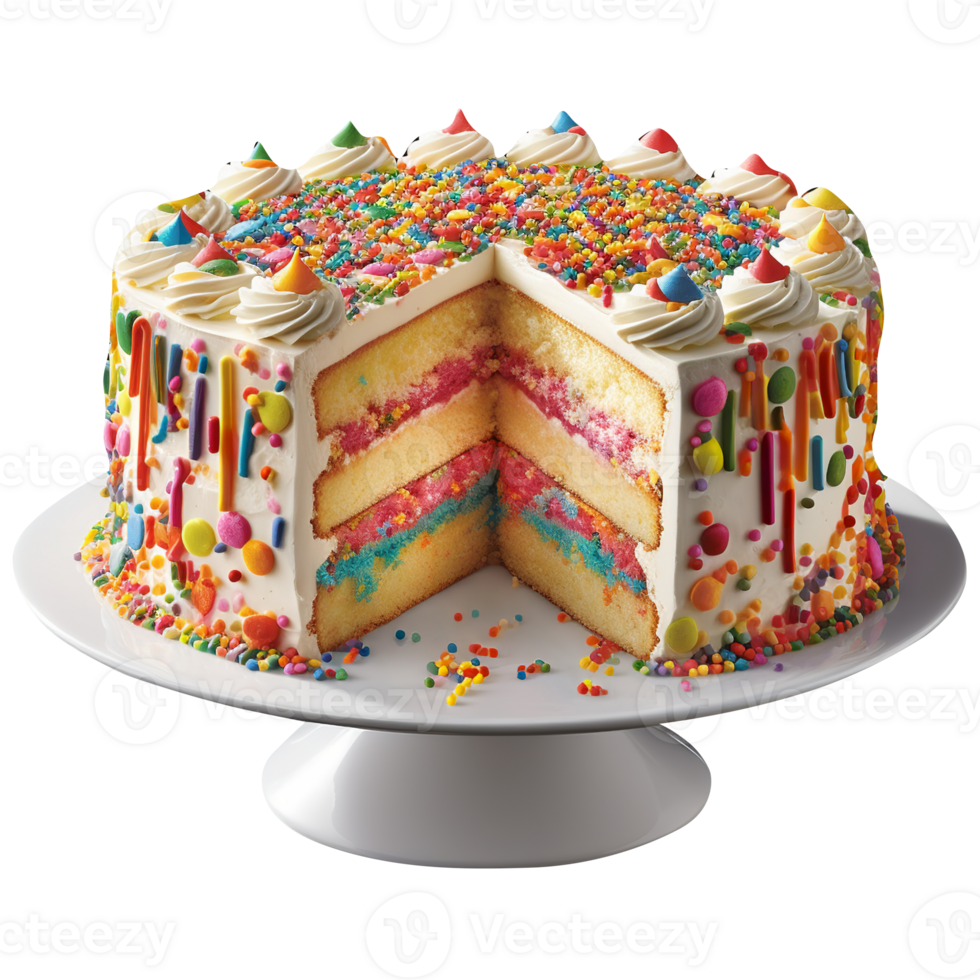 Delicious funfetti cake decorated with sprinkles on transparent background png