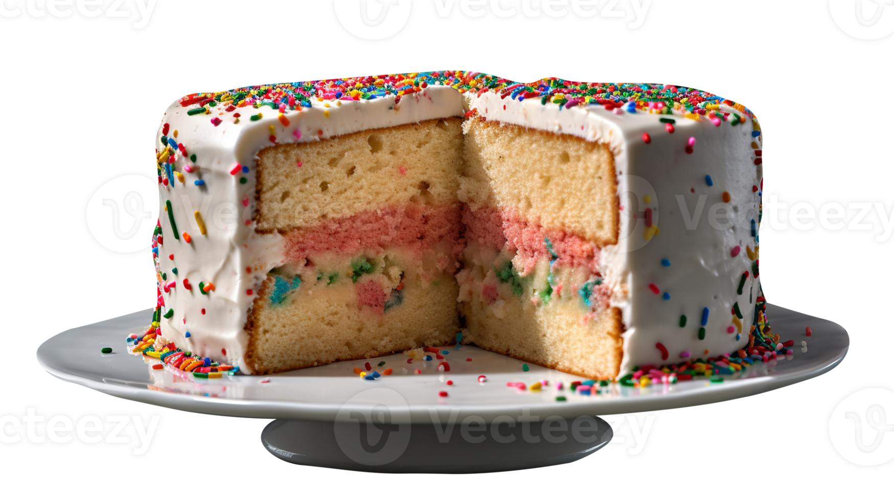 Delicious funfetti cake decorated with sprinkles on transparent background png