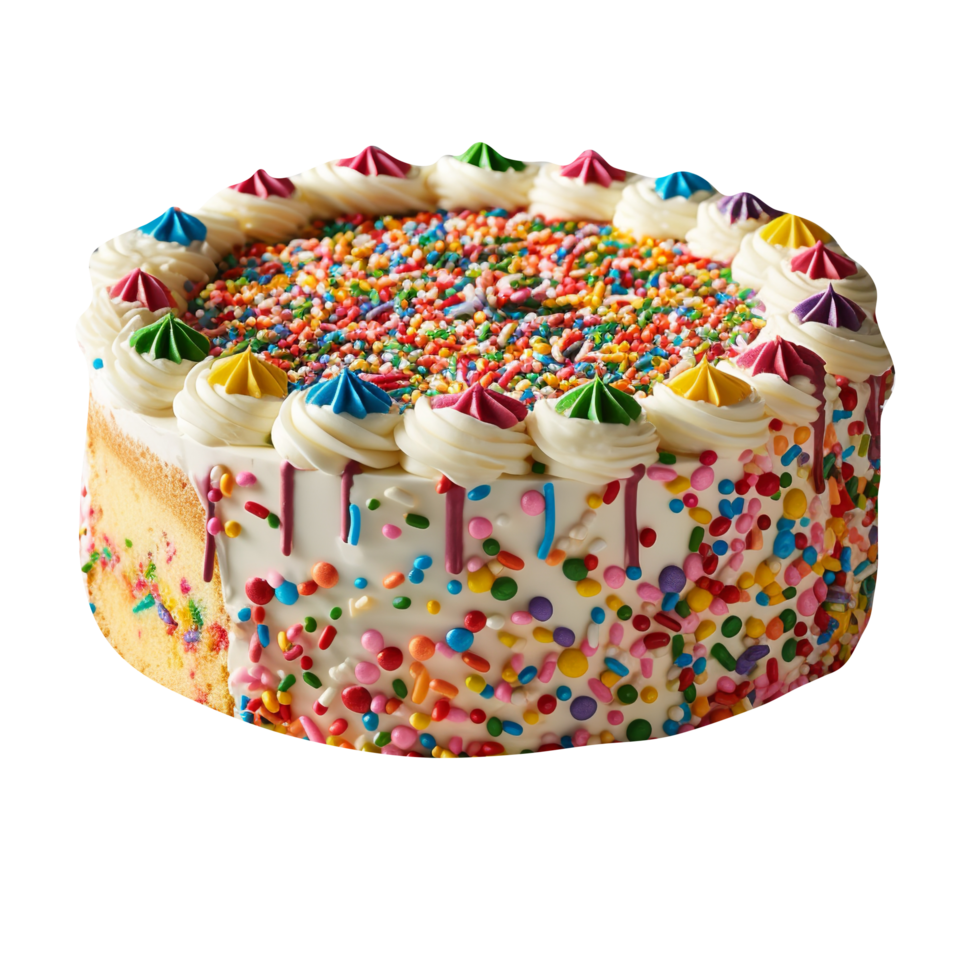 Delicious funfetti cake decorated with sprinkles on transparent background png