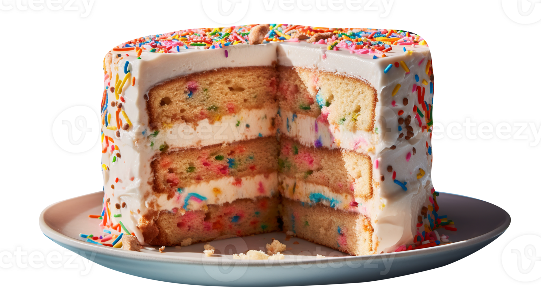 Delicious funfetti cake decorated with sprinkles on transparent background png