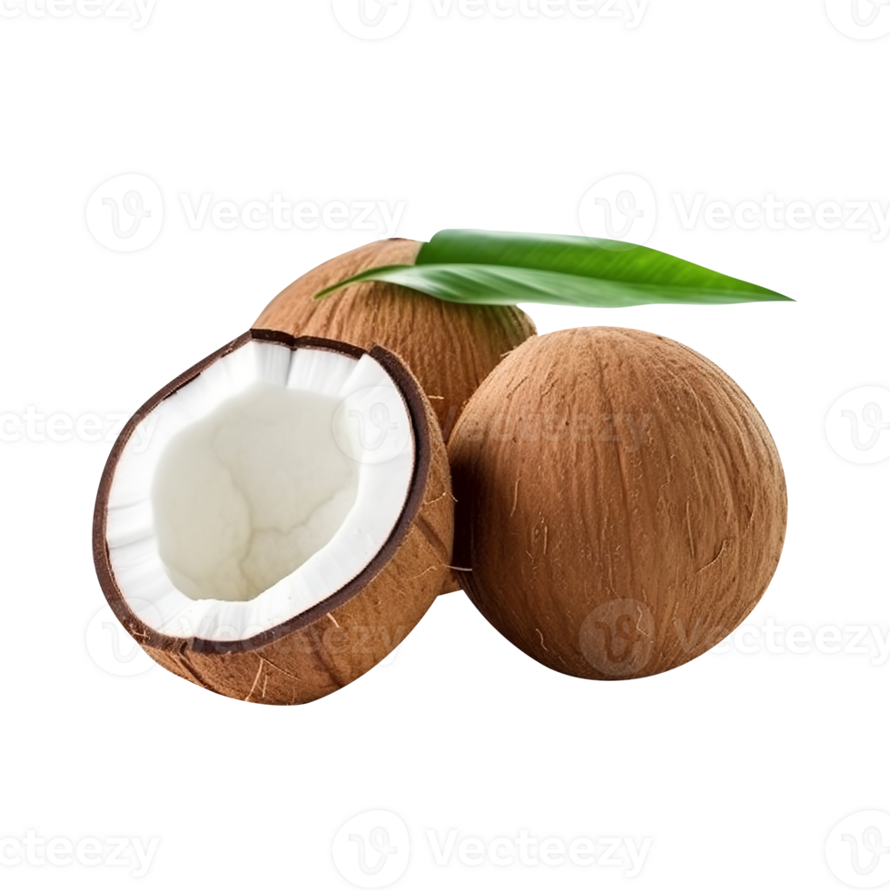 Fresh Broken coconuts isolated on transparent background png