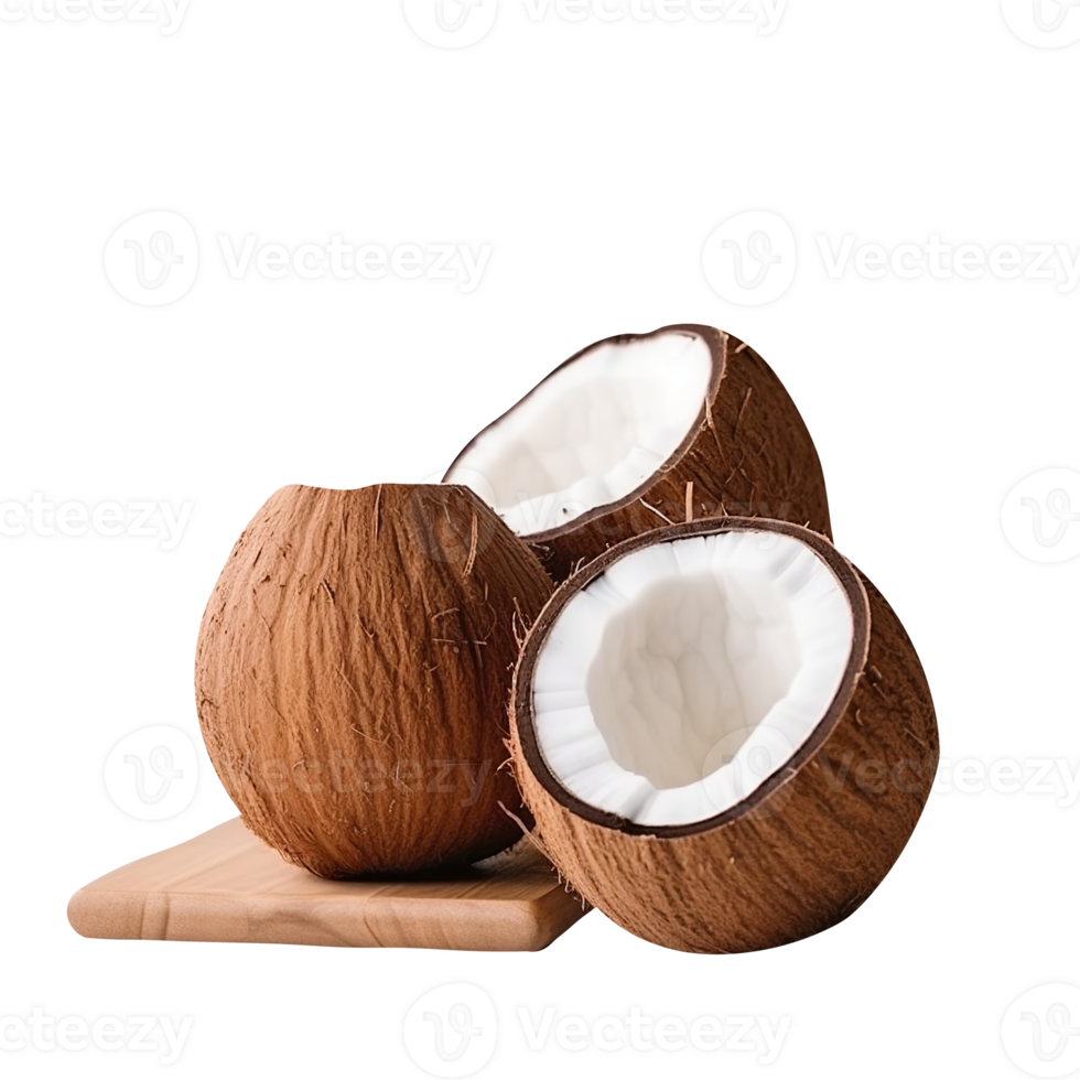 Fresh Broken coconuts isolated on transparent background png