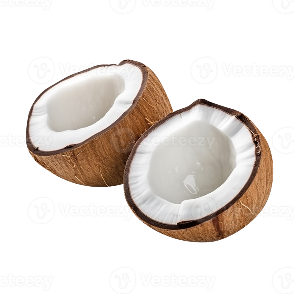 Fresh Broken coconuts isolated on transparent background png