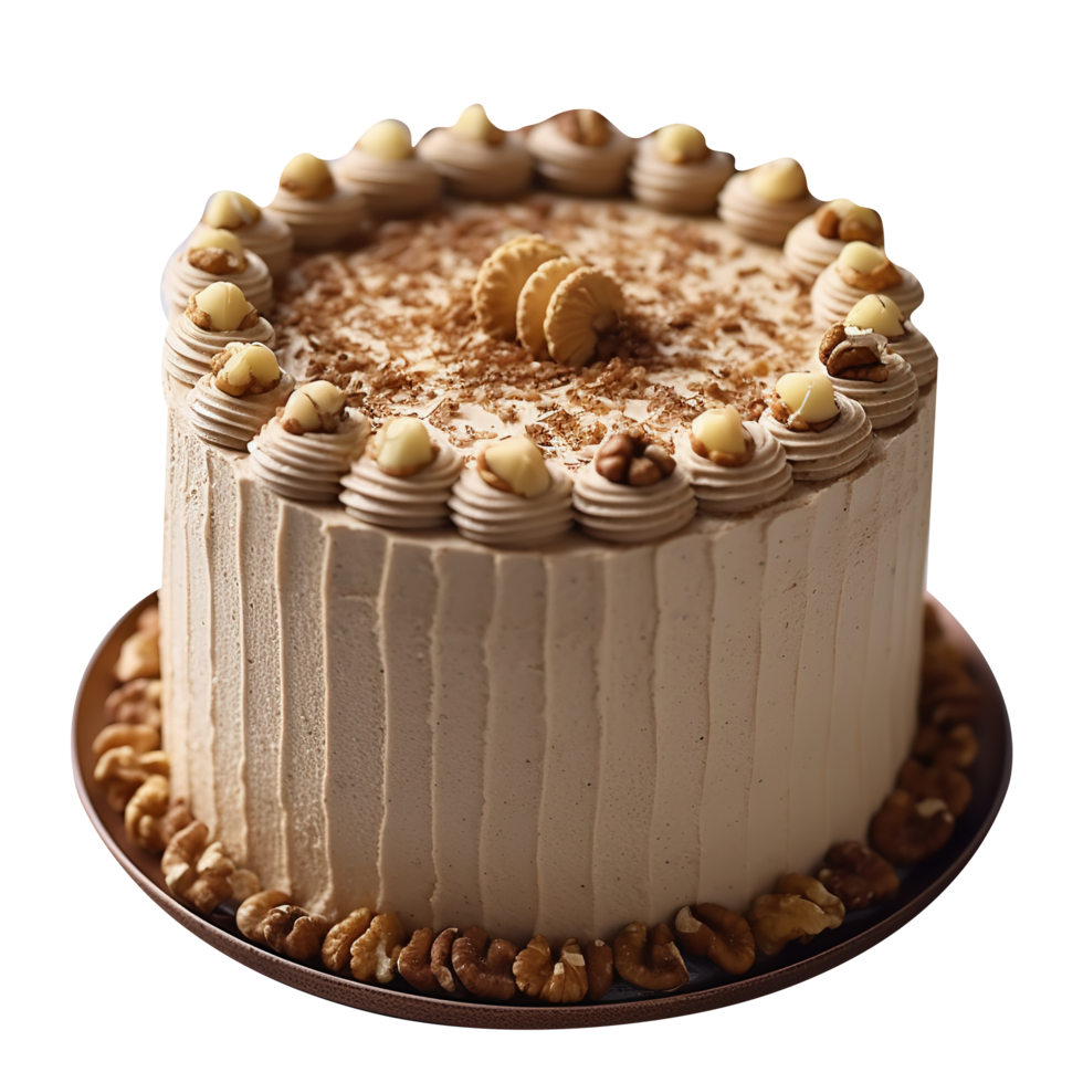 Delicious decorated hazelnuts cake isolated on transparent background png