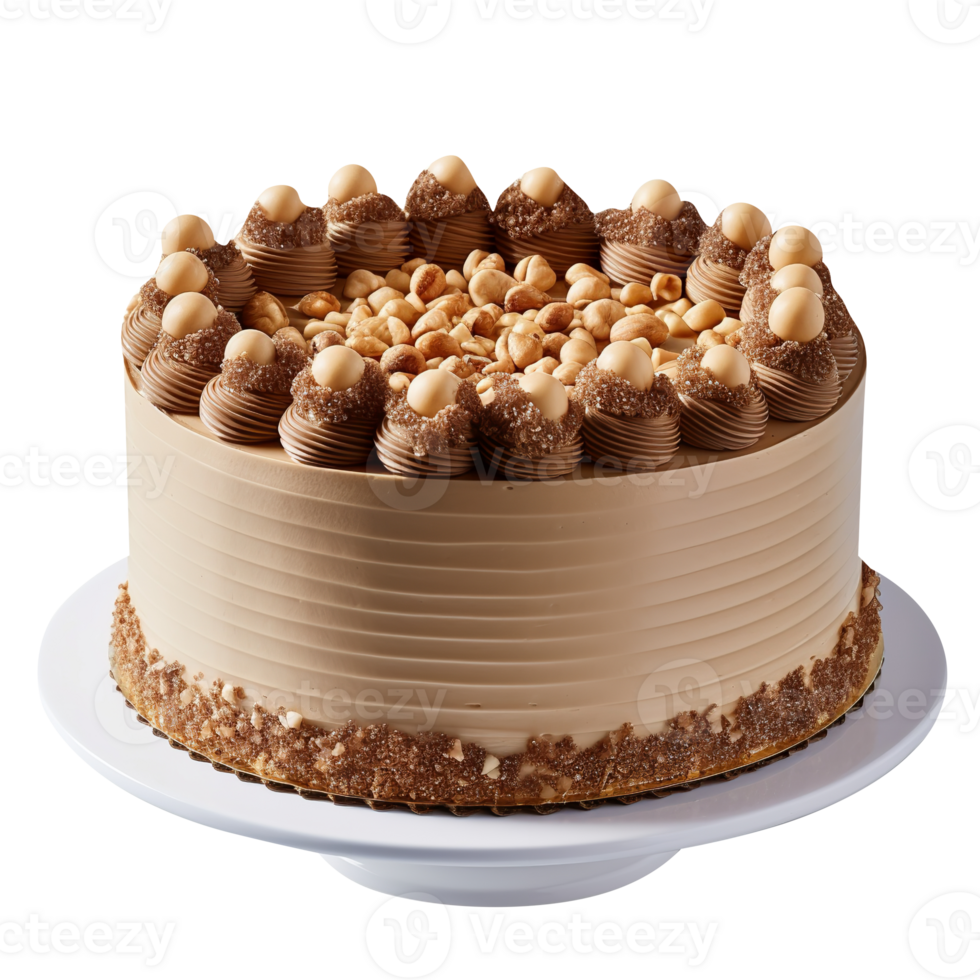 Delicious decorated hazelnuts cake isolated on transparent background png