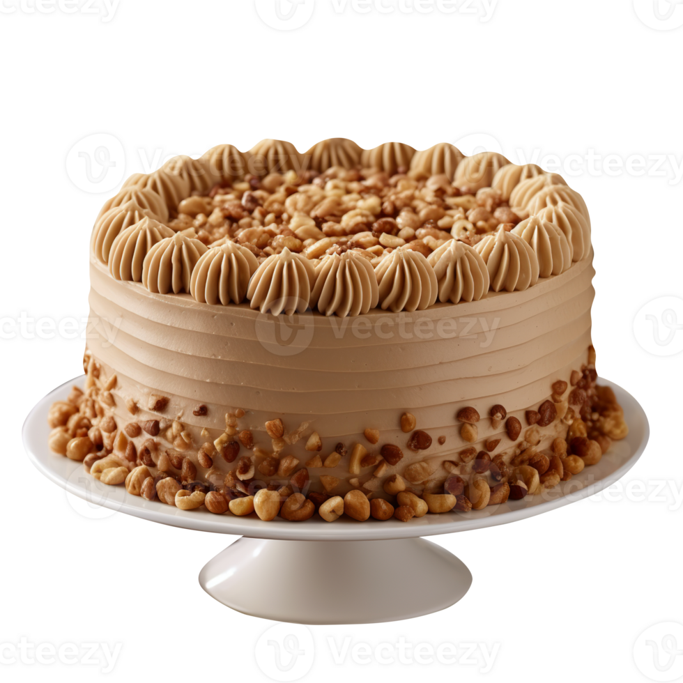 Delicious decorated hazelnuts cake isolated on transparent background png