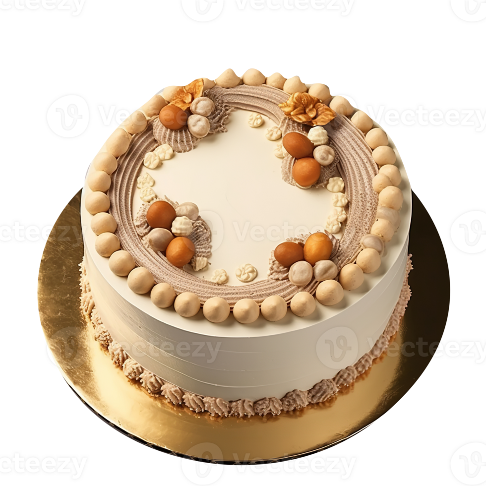 Delicious decorated hazelnuts cake isolated on transparent background png