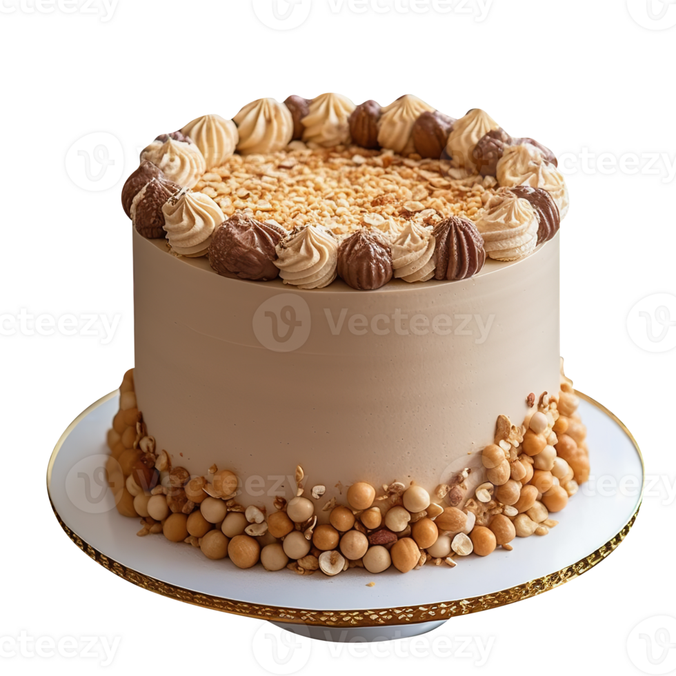 Delicious decorated hazelnuts cake isolated on transparent background png
