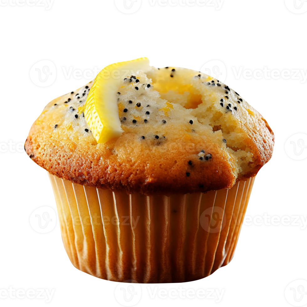 Delicious lemon poppy Muffin isolated on transparent background png