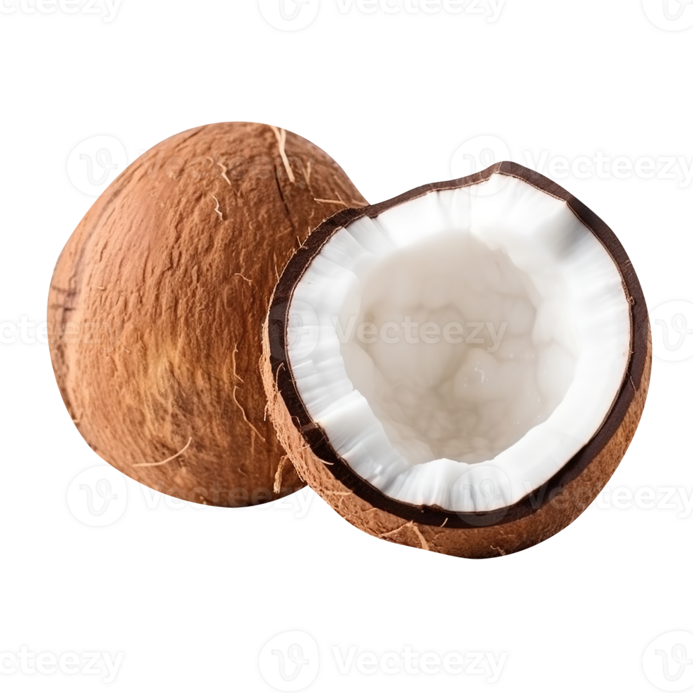 Fresh Broken coconuts isolated on transparent background png