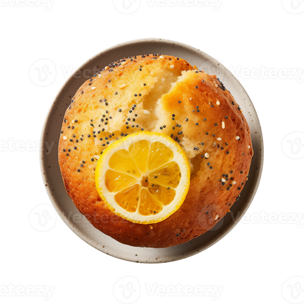 Delicious lemon poppy Muffin isolated on transparent background png