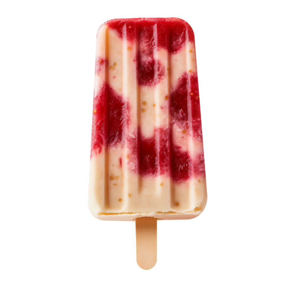 Frozen raspberry cheesecake popsicle isolated on transparent background png