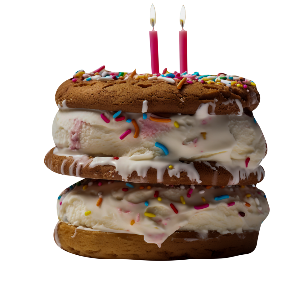 Tasty birthday ice cream sandwich on transparent background png