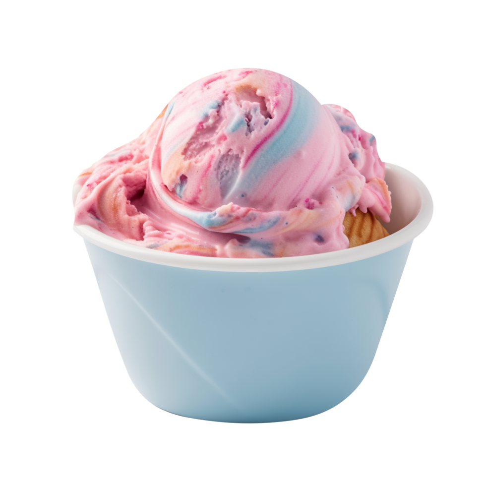 Yummy cotton candy ice cream bowl isolated on transparent background png