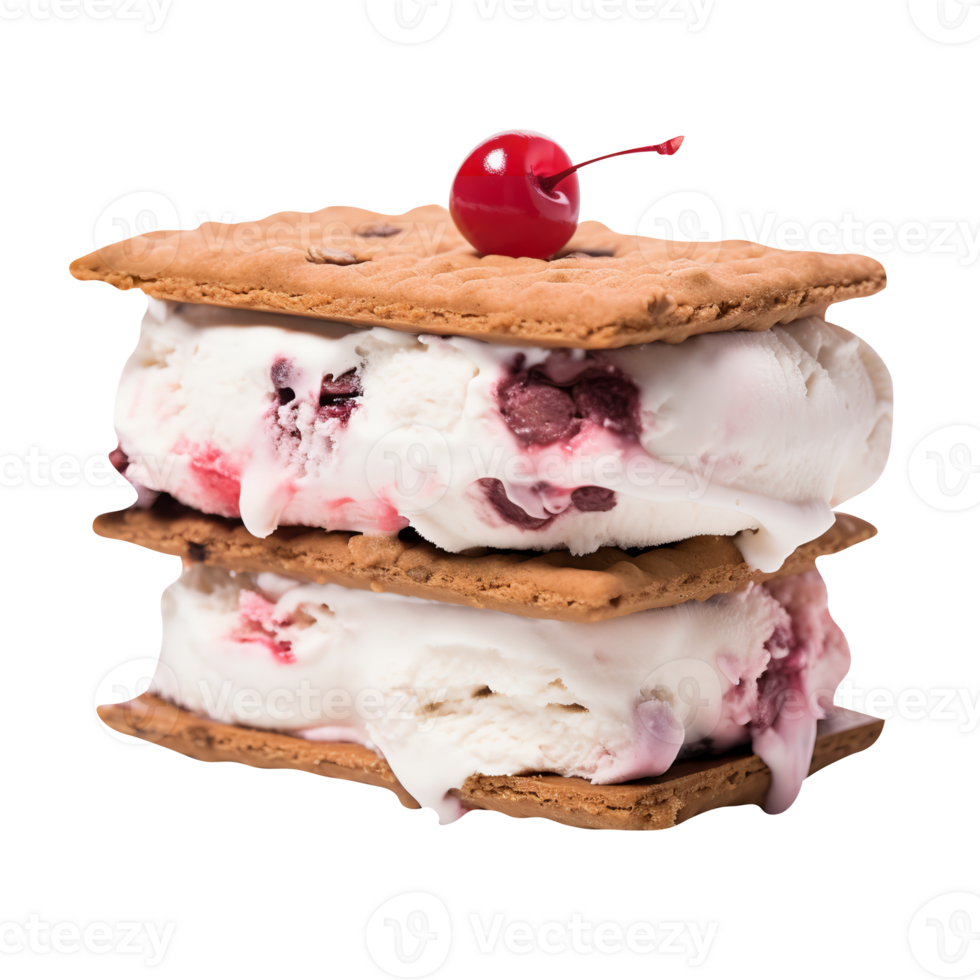 Tasty cherry ice cream sandwich on transparent background png