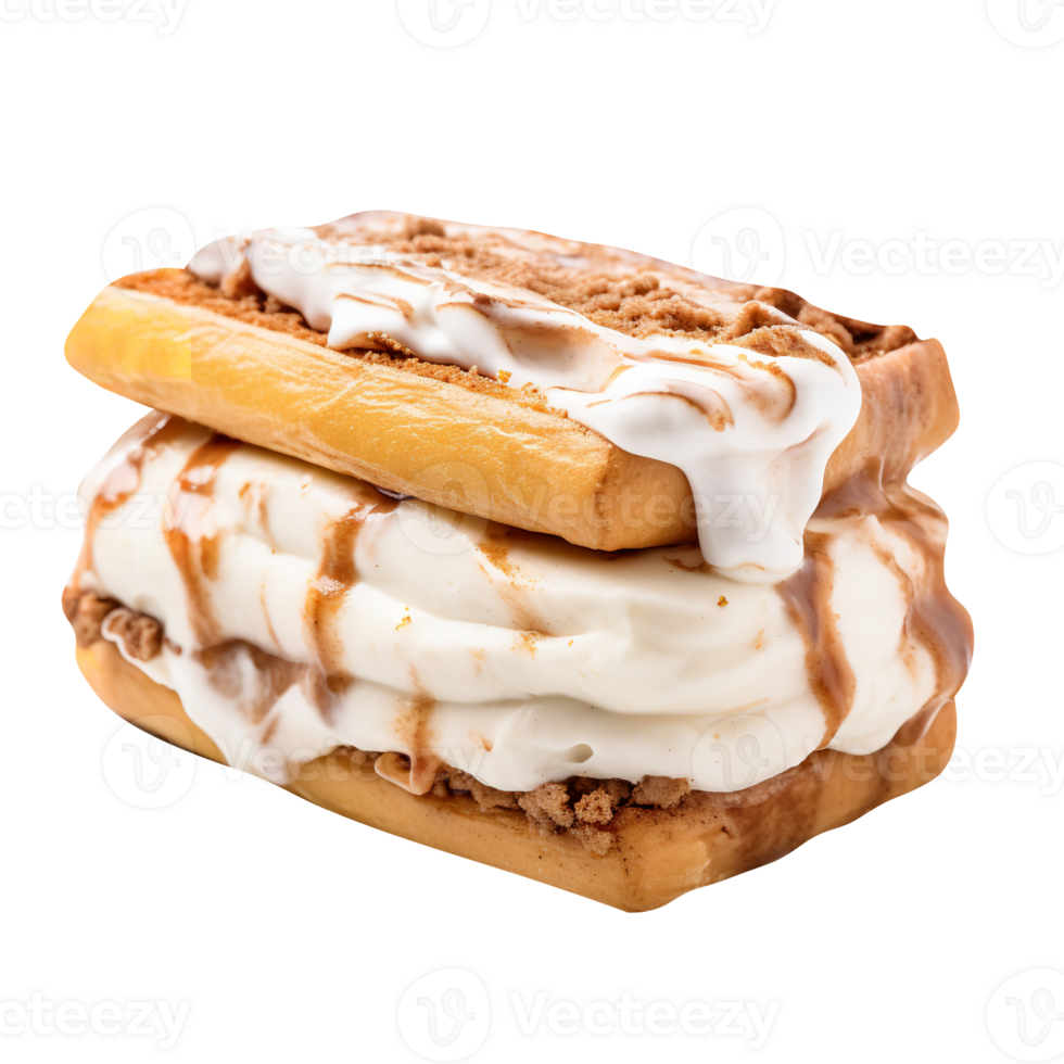 Tasty cinnamon ice cream sandwich on transparent background png