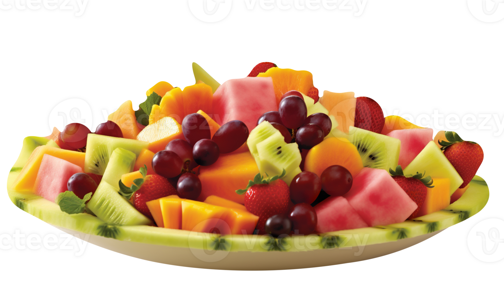 Bowl of healthy fresh fruit salad on transparent background png