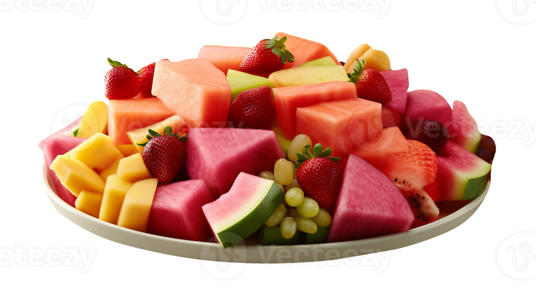 Bowl of healthy fresh fruit salad on transparent background png