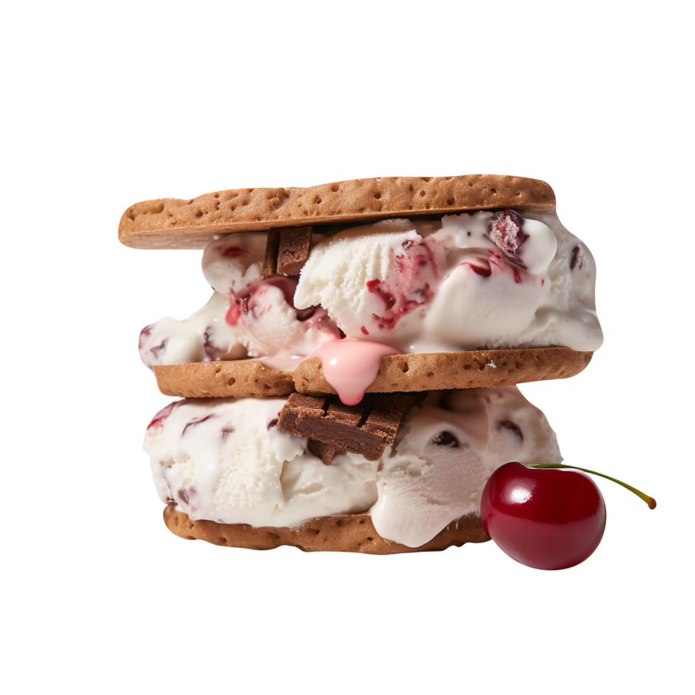 Tasty cherry ice cream sandwich on transparent background png