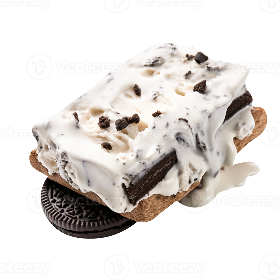 Tasty chocolate cookie ice cream sandwich on transparent background png