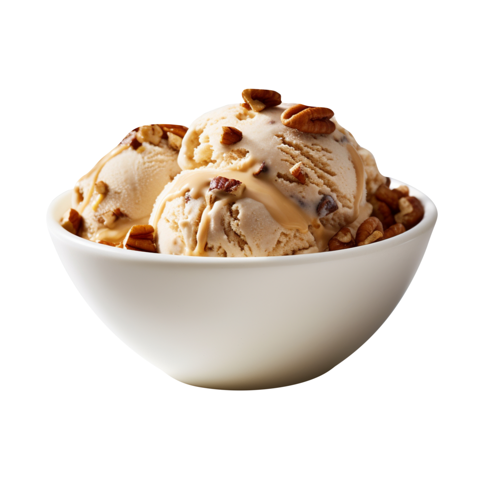 Tasty butter pecan ice cream isolated on transparent background png