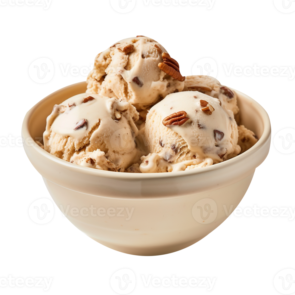 Tasty butter pecan ice cream isolated on transparent background png