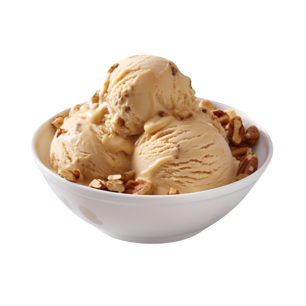 Tasty butter pecan ice cream isolated on transparent background png