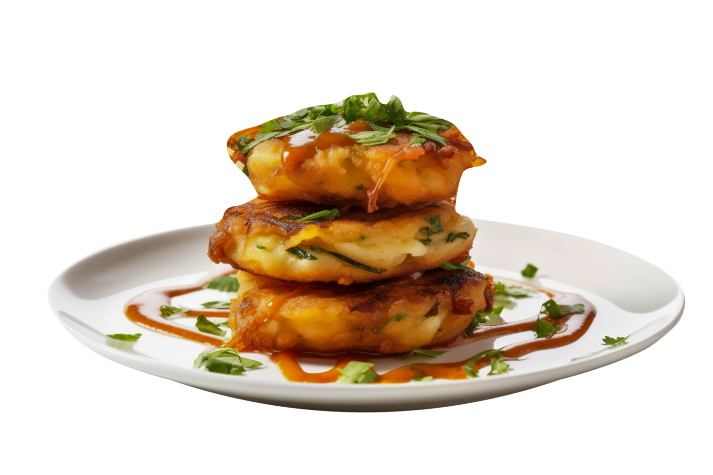 Stack of tasty aloo tikki on transparent background png