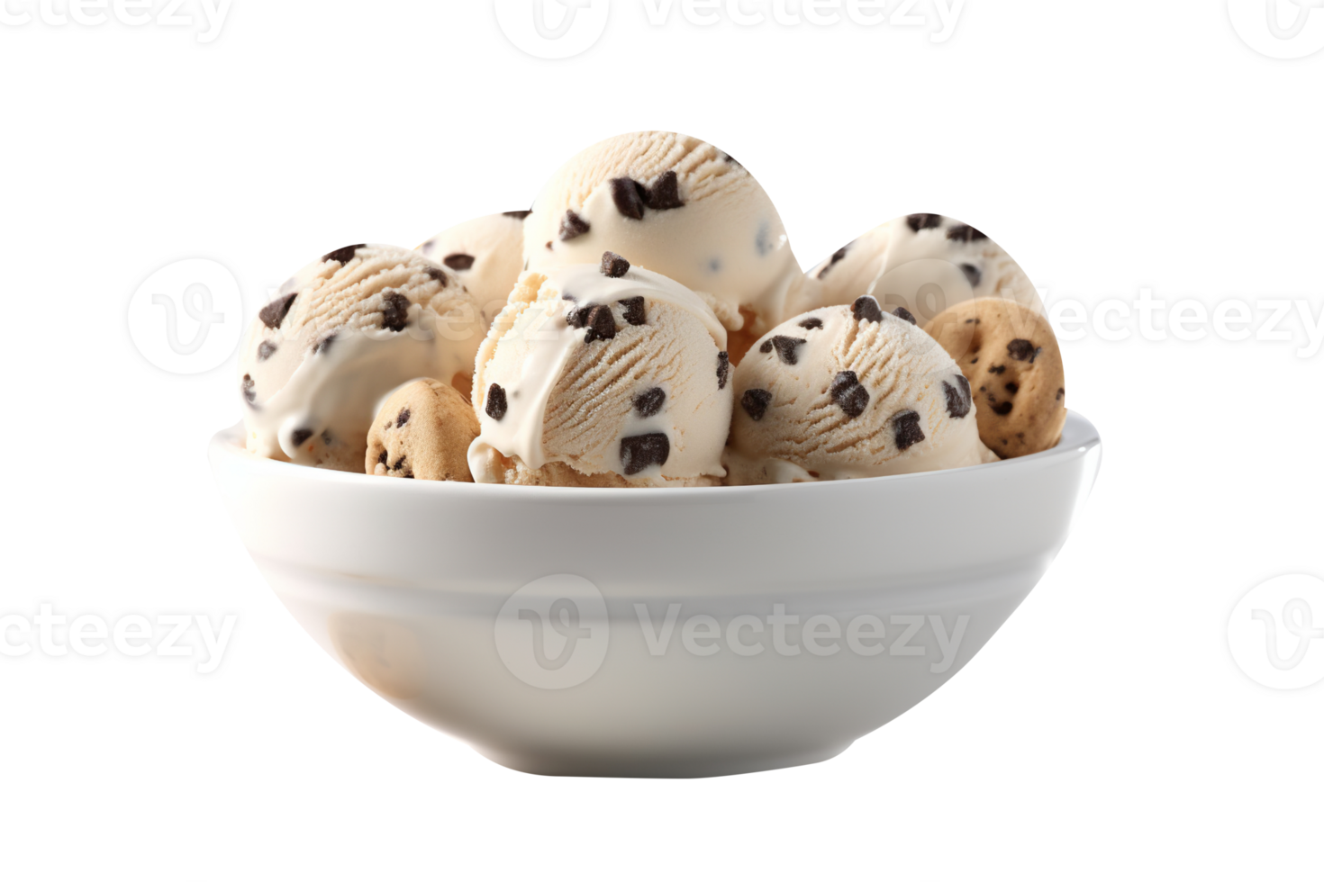 Tasty chocolate chip ice cream isolated on transparent background png