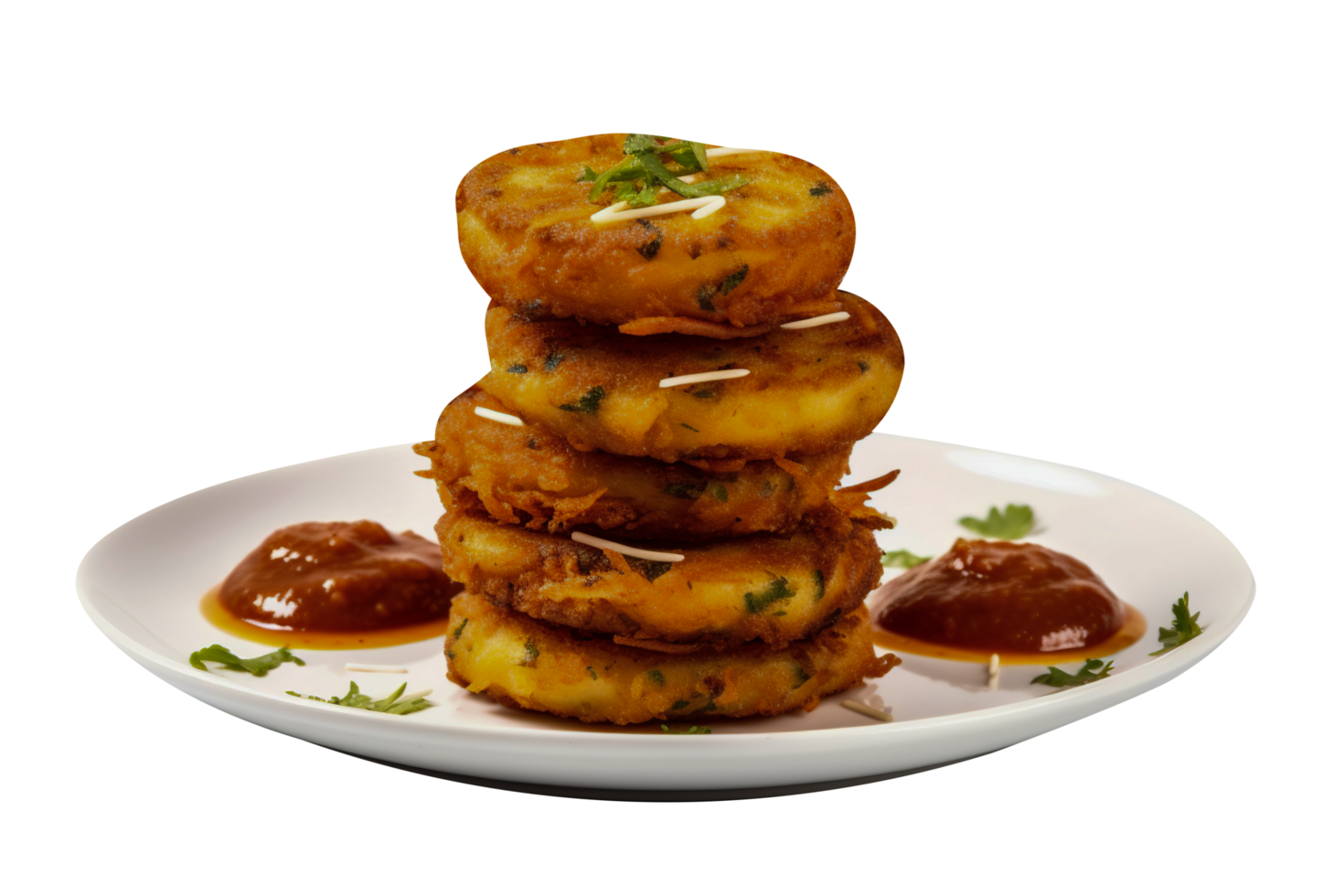 Stack of tasty aloo tikki on transparent background png