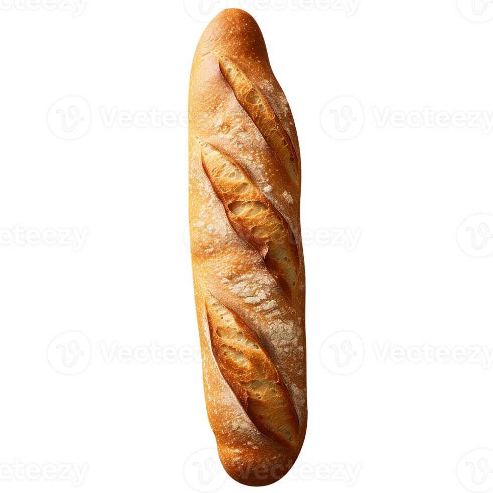 Freshly baked long bread loaf on png background
