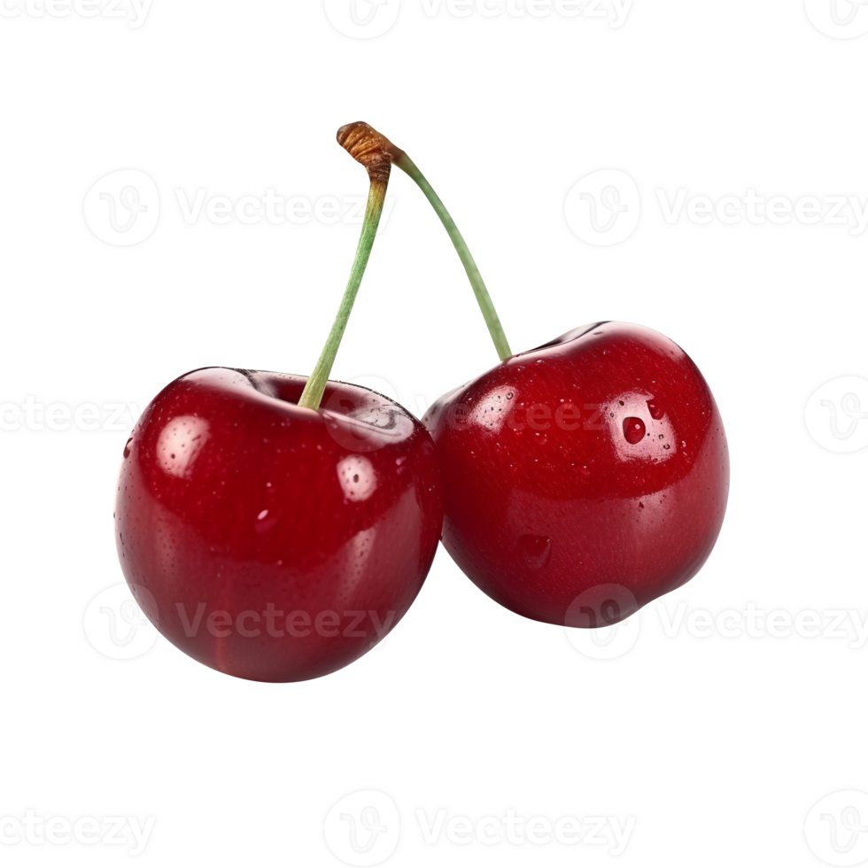 Fresh red cherry on transparent background png