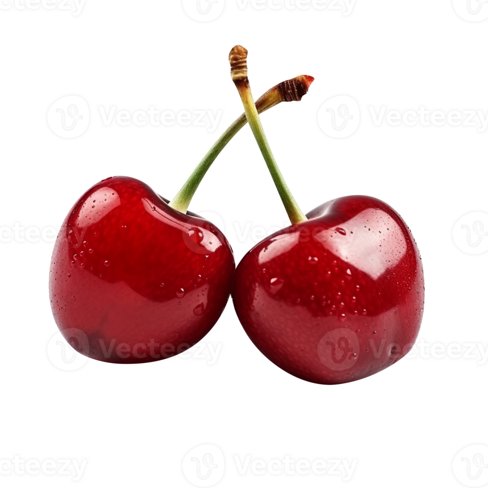 Fresh red cherry on transparent background png