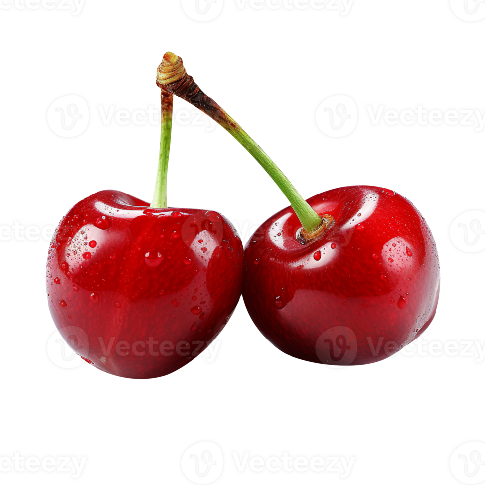 Fresh red cherry on transparent background png