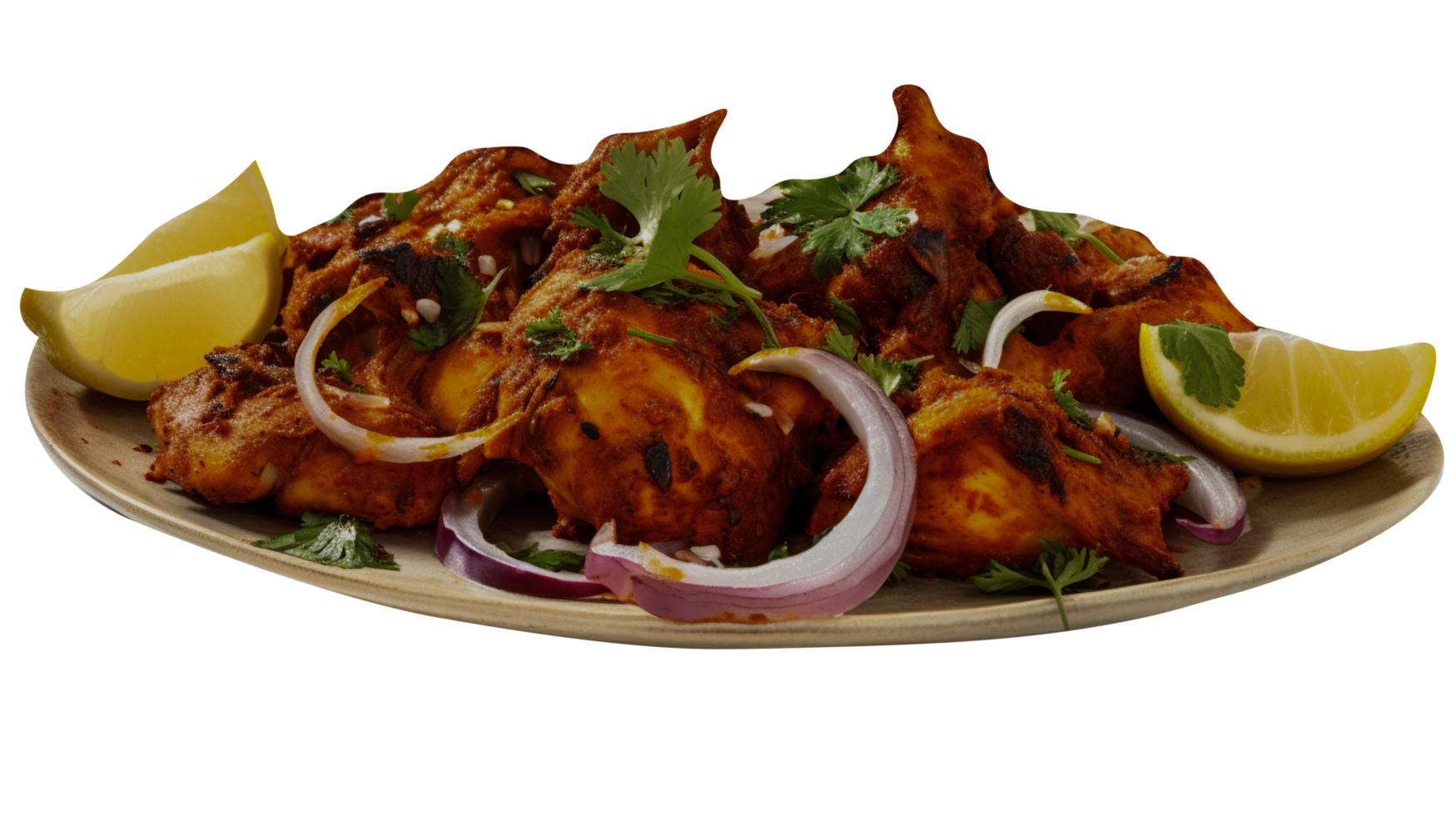 Plate of tasty chicken tandoori isolated on transparent background png