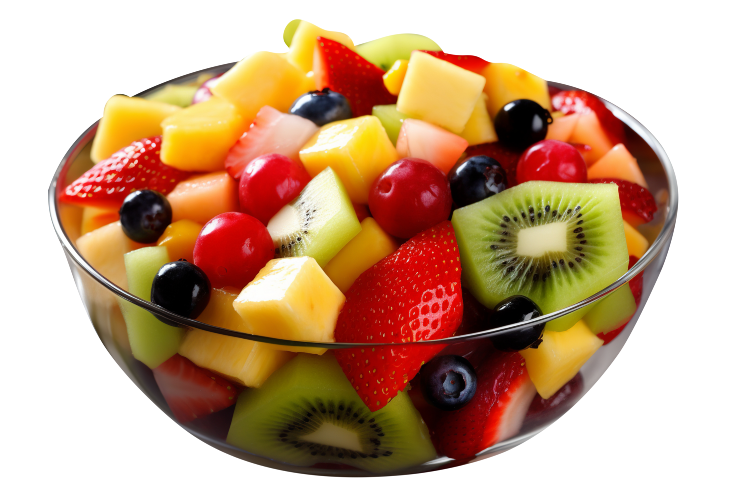 Fresh tasty mix fruit salad isolated on transparent background png