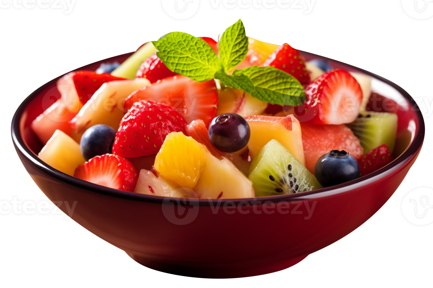 Fresh tasty mix fruit salad isolated on transparent background png