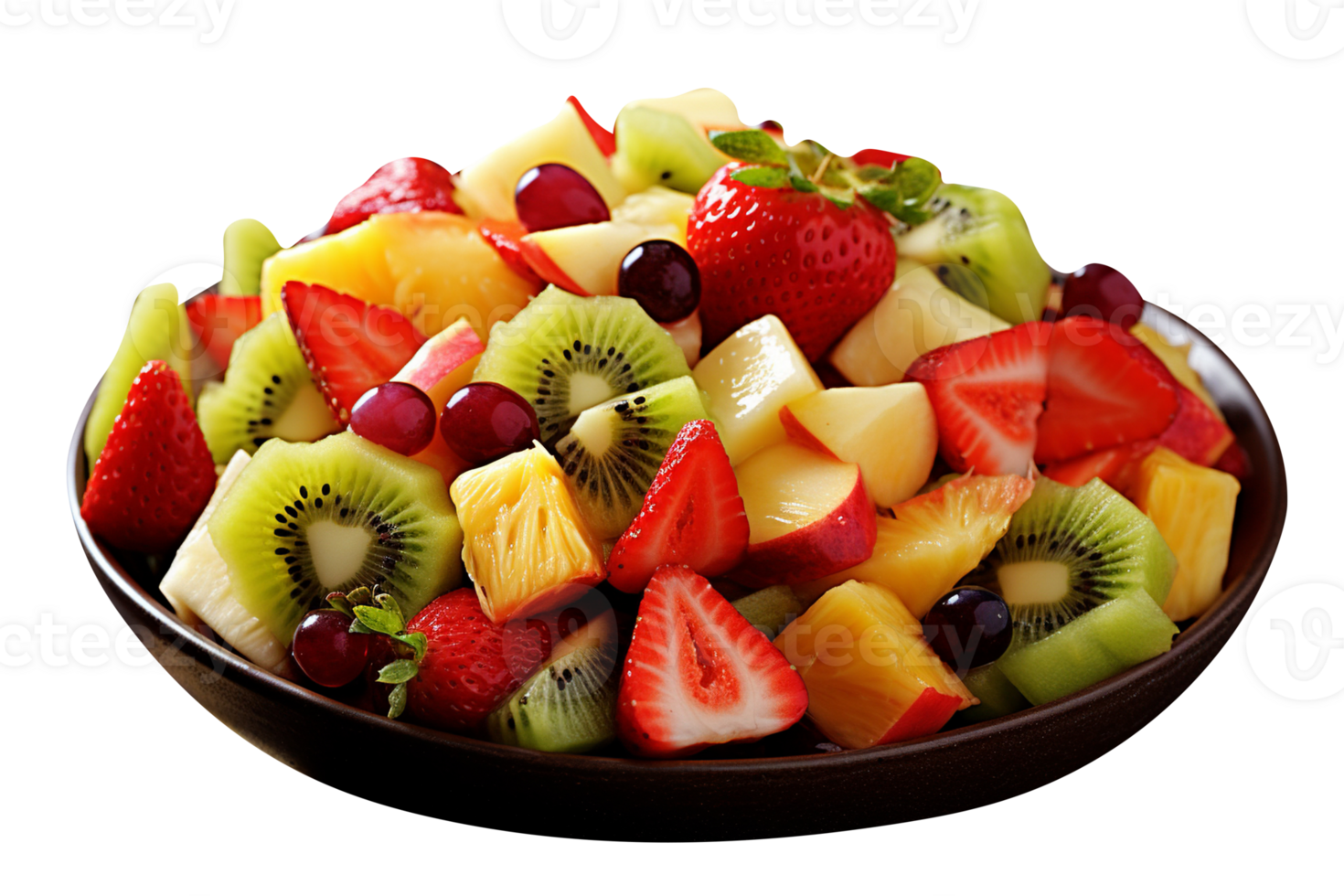 Fresh tasty mix fruit salad isolated on transparent background png