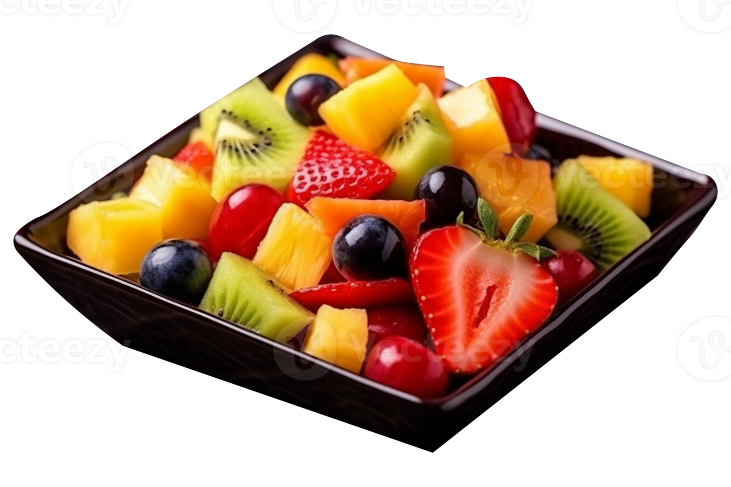 Fresh tasty mix fruit salad isolated on transparent background png