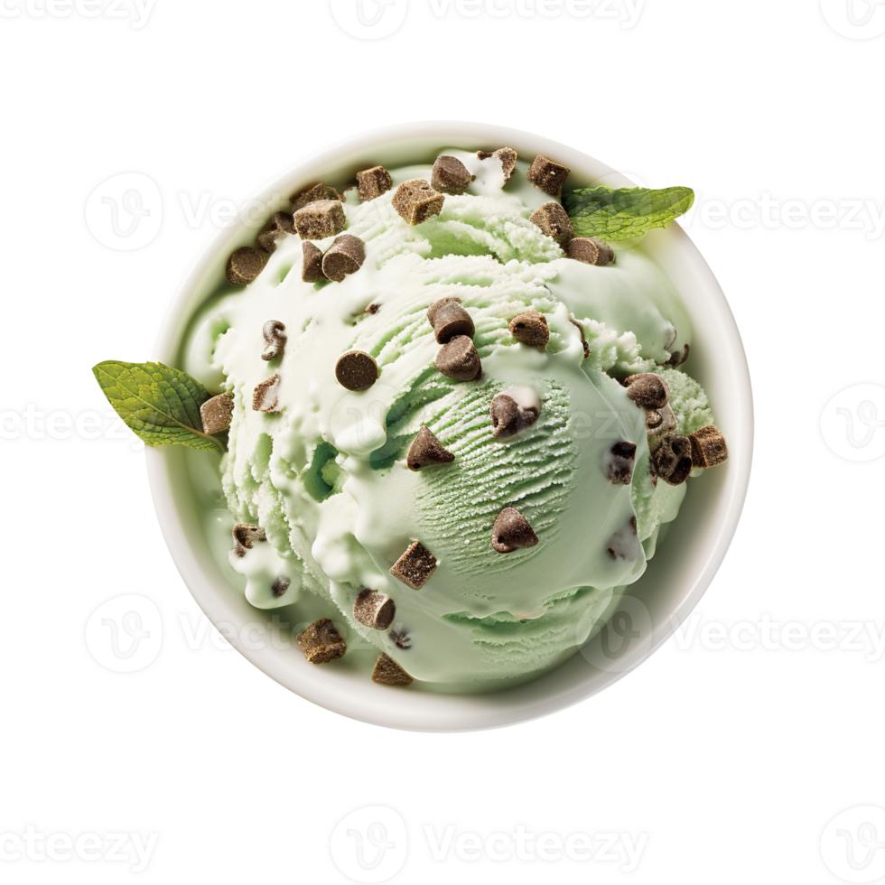 Tasty mint chip ice cream isolated on transparent background png