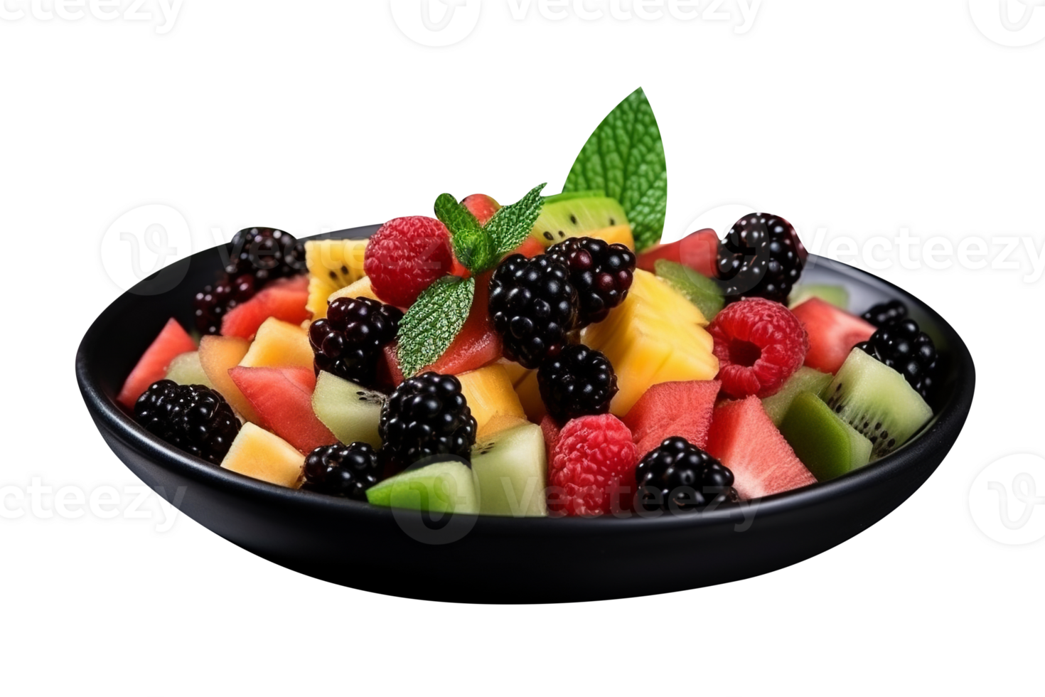 Fresh tasty mix fruit salad isolated on transparent background png